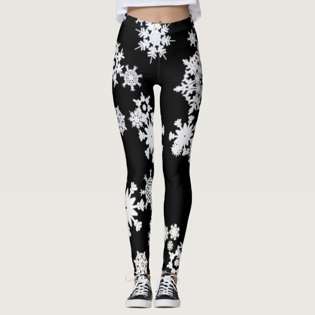 Schwarz-Weiß-Schneeflocken-Leggings Leggings (Vorderseite)