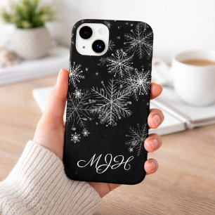 Schwarz-Weiß-Schneeflocken-Monogramm Case-Mate iPhone 14 Plus Hülle
