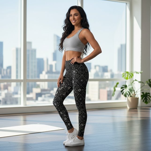 Schwarz-Weiß-Schneeflocken Nahtloses Muster Leggings (Von Creator hochgeladen)