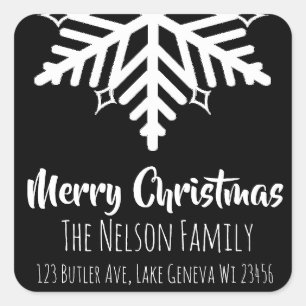 Schwarz-Weiß-Schneeflocken Personalisierte Weihnac Quadratischer Aufkleber
