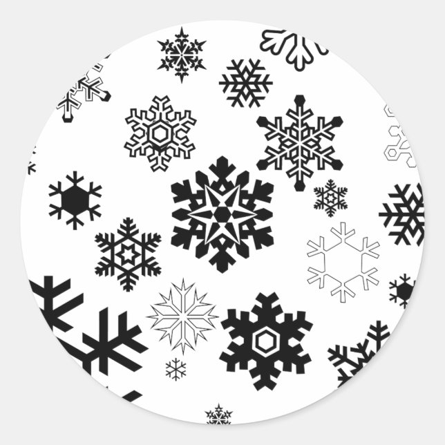 Schwarz-Weiß-Schneeflocken Runder Aufkleber (Vorderseite)