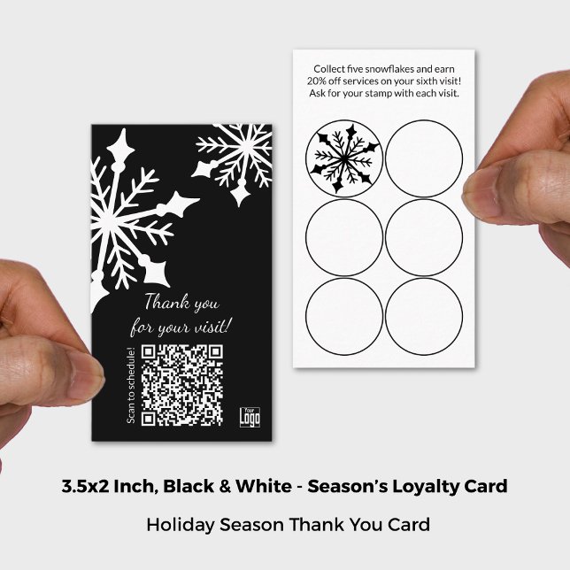 Schwarz-Weiß-Schneeflocken Treuekarte (Black & White Snowflake Holiday Loyalty Card; Size 3.5x2 Inch (US))