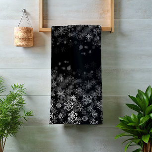 Schwarz Weiß Schneeflocken Weihnachten Badhandtuch Set