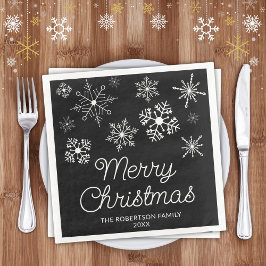 Schwarz-Weiß-Schneeflocken Weihnachts-Party Serviette