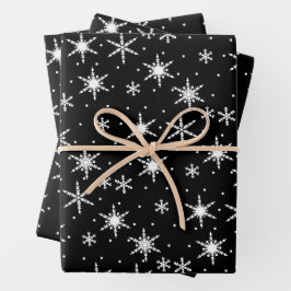 Schwarz-Weiß-Schneeflocken Weihnachtsmuster Geschenkpapier Set