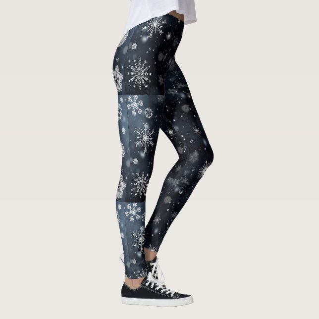 Schwarz-Weiß-Schneeflocken Winter-Leggings Leggings (Rechts)