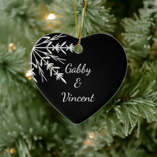 Schwarz-Weiß-Schneeflocken-Winterhochzeit Keramikornament