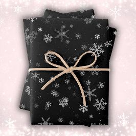 Schwarz-Weiß-Schneeflockenmuster Geschenkpapier Set
