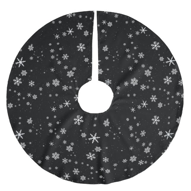 Schwarz-Weiß-Schneeflockenmuster Polyester Weihnachtsbaumdecke (Vorderseite)