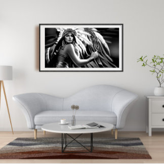 Schwarz-Weiß Schöne Indianerin Monochrome Poster