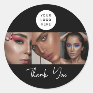 Schwarz Weiß Schrift Logo Foto Make-up Danke Runder Aufkleber