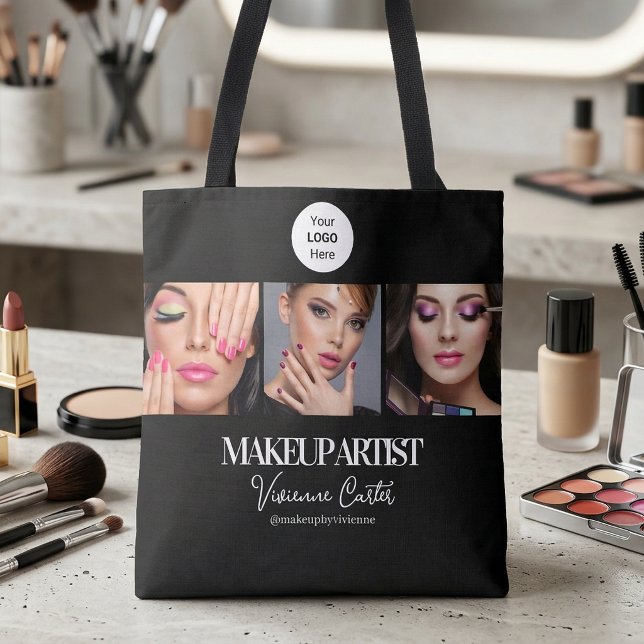 Schwarz Weiß Schrift Logo Foto Makeup Studio (Black White Script Logo Photo Makeup Studio Tote Bag)