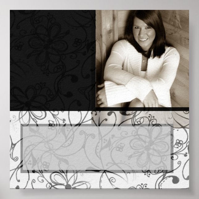 Schwarz-Weiß-Schriftrollposter, anpassbar Poster (Vorne)