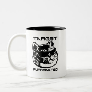 Schwarz-Weiß-Sci-Fi-Cat-Meme Zweifarbige Tasse