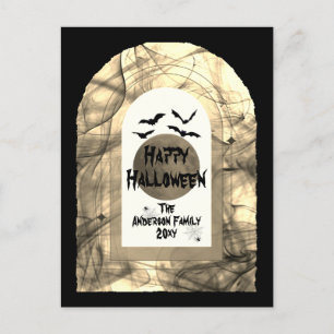 Schwarz-Weiß-Scoopy Typografie Happy Halloween Feiertagspostkarte