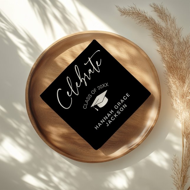 Schwarz-Weiß-Script-Abschluss Herzlichen Glückwuns Serviette (Von Creator hochgeladen)