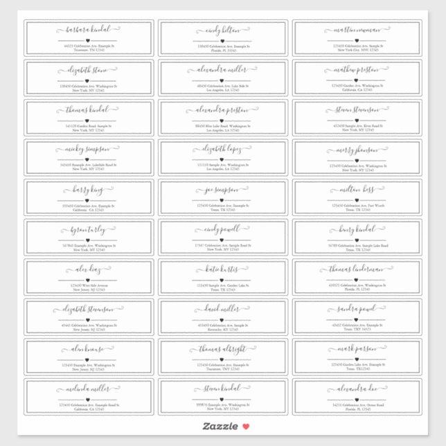Schwarz-Weiß-Script-Adresse für Hochzeitsgäste Aufkleber (Blatt)