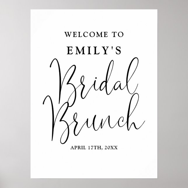 Schwarz-Weiß-Script-Bridal-Brunch Begrüßungszeiche Poster (Vorne)