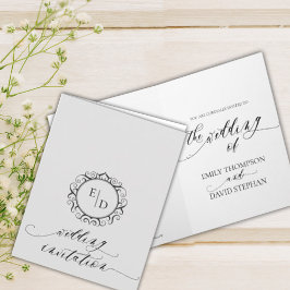 Schwarz-Weiß-Script-Einmalgramm-Hochzeit Einladung