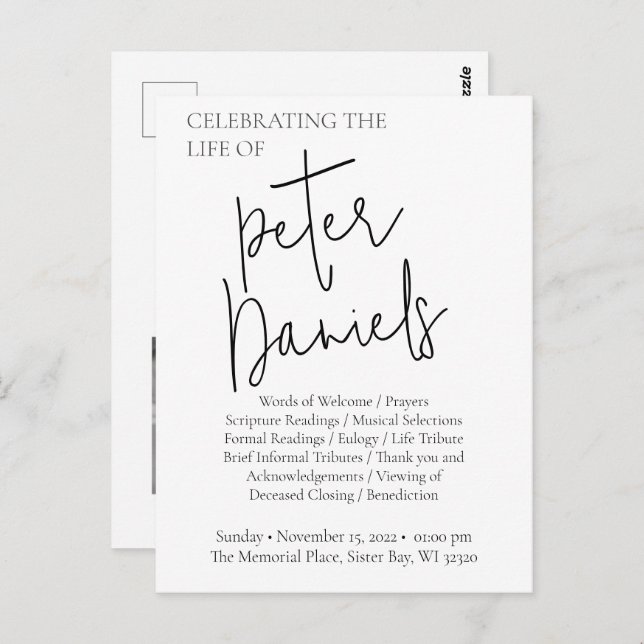 Schwarz-Weiß-Script-Foto Beerdigung Postkarte (Vorne/Hinten)