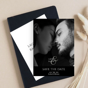 Schwarz-Weiß-Script-Foto-Hochzeit speichern Sie da Feiertagskarte