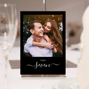 Schwarz-Weiß-Script-Foto-Tischnummer Einladung