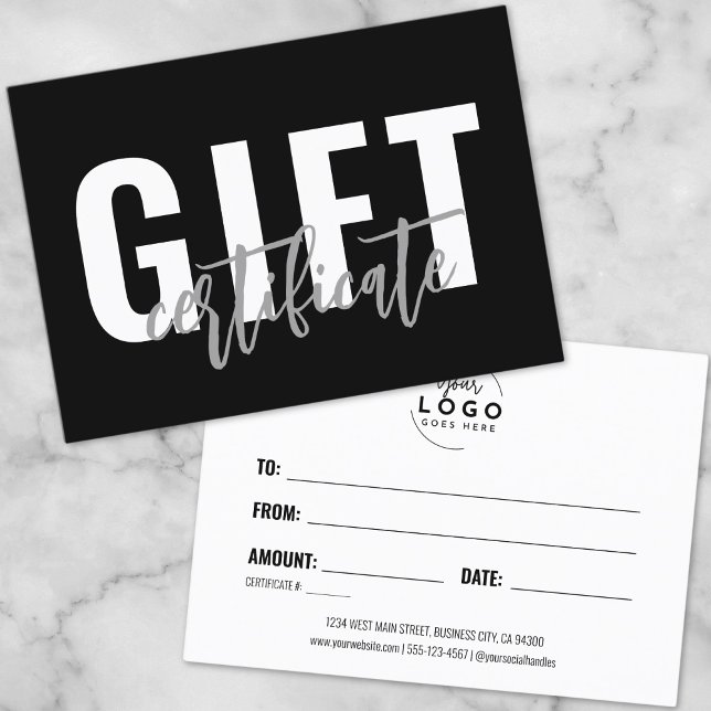 Schwarz-Weiß-Script Geschäft Geschenkgutschein Visitenkarte (Logo Script Business Gift Certificate Voucher)