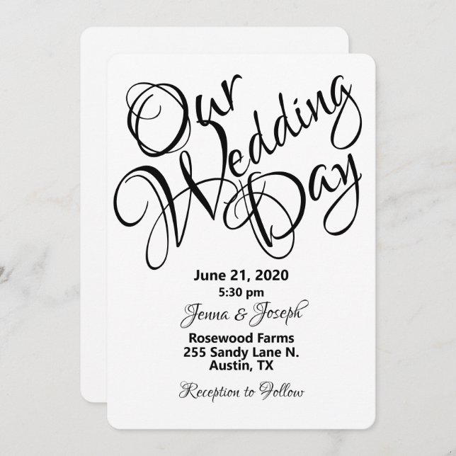 Schwarz-Weiß-Script-Hochzeit Einladung (Vorne/Hinten)