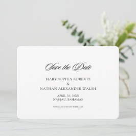 Schwarz-Weiß-Script-Hochzeit speichern Sie das Dat Einladung