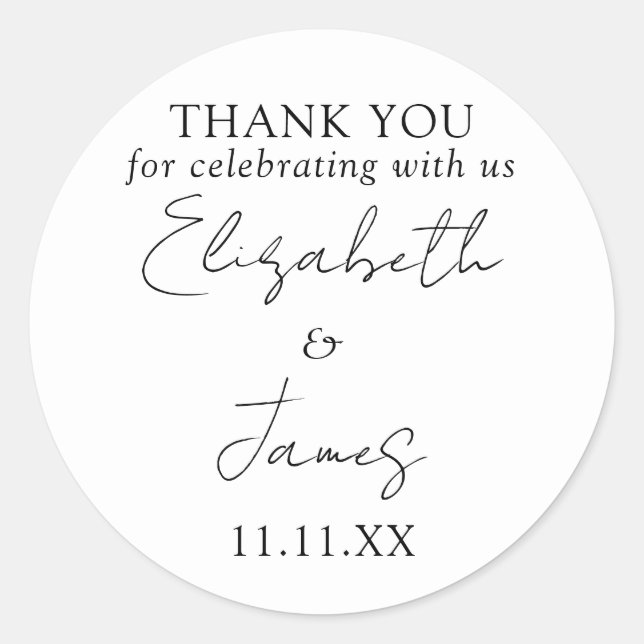 Schwarz-Weiß-Script-Hochzeit Vielen Dank Runder Aufkleber (Vorderseite)