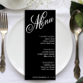 Schwarz-Weiß-Script-Hochzeitsempfang Menükarte