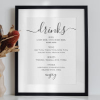 Schwarz-weiß-Script-Hochzeitsgetränke-Bar-Menü
