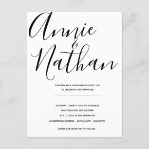 Schwarz-Weiß-Script-Hochzeitskarte Feiertagspostkarte