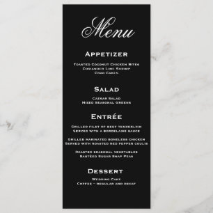 Schwarz-Weiß-Script-Hochzeitsmenükarte Einladung