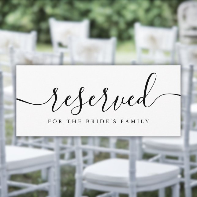 Schwarz-Weiß-Script-Hochzeitszeichen vorbehalten (Black and White Script Wedding Reserved Chair Sign)