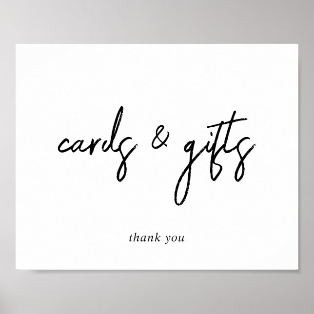 Schwarz-Weiß-Script-Karten und Geschenke Schild (Vorne)