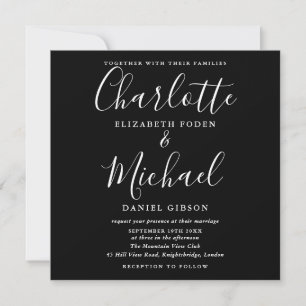Schwarz-Weiß-Script Minimalistische Hochzeit Einladung