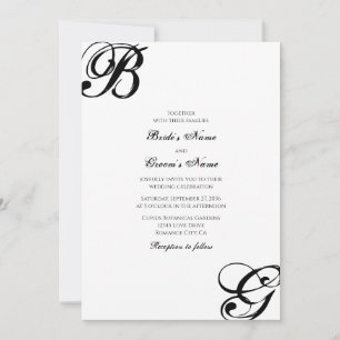 Schwarz-Weiß-Script-Monogramm-Hochzeit Einladung