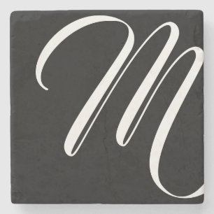 Schwarz-Weiß-Script-Monogramm Steinuntersetzer