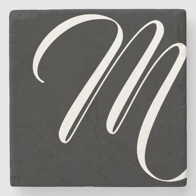 Schwarz-Weiß-Script-Monogramm Steinuntersetzer (Vorderseite)