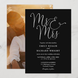 Schwarz-Weiß-Script Mr. und Mrs. Foto Wedding Einladung