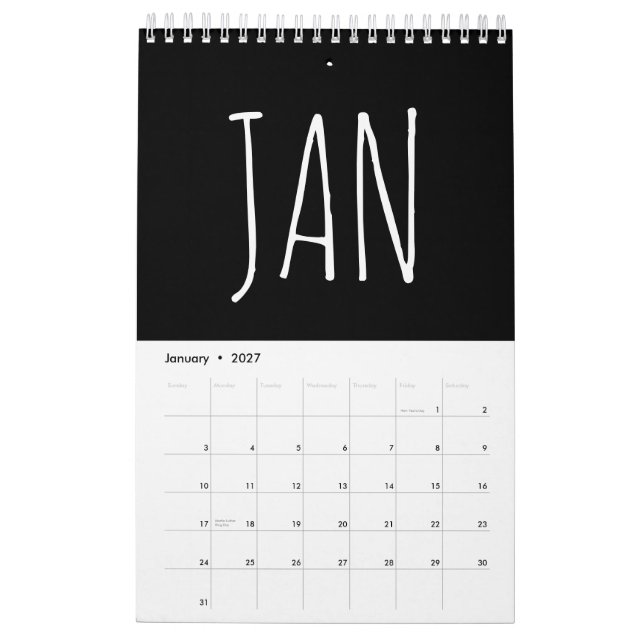 Schwarz-Weiß-Script-Schreiben 2026 Kalender (Jan 2027)