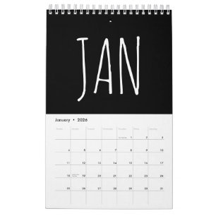 Schwarz-Weiß-Script-Schreiben 2026 Kalender