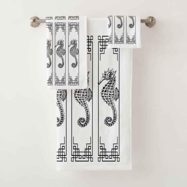 Schwarz-Weiß-Seepferd - Grafik Badhandtuch Set (Insitu)