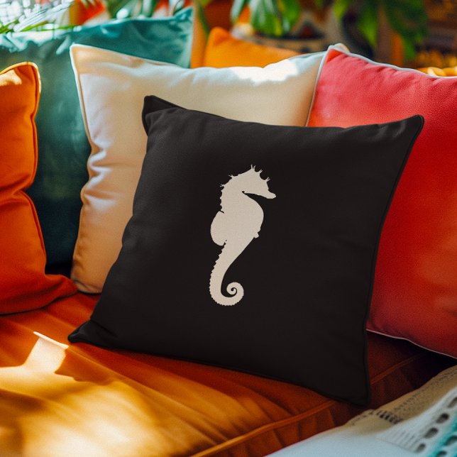 Schwarz-Weiß-Seepferd Kissen (Black and White Seahorse Throw Pillow)