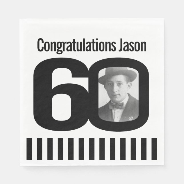 Schwarz-Weiß-Servietten zum 60. Foto Serviette (Vorderseite)