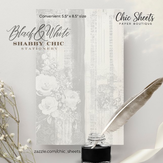 Schwarz-Weiß-Shabby-Chic-Design-Papeterie Briefpapier (Von Creator hochgeladen)
