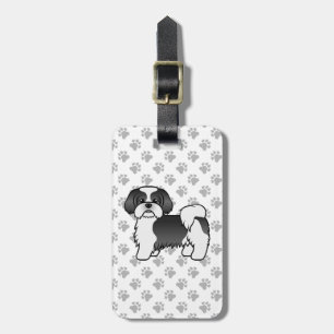 Schwarz-Weiß-Shih-Tzu-Cartoon-Hund & Benutzerdefin Gepäckanhänger