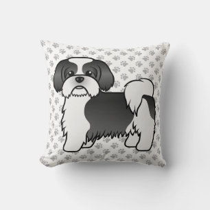 Schwarz-Weiß-Shih-Tzu-Cartoon-Hund & Pfoten Kissen