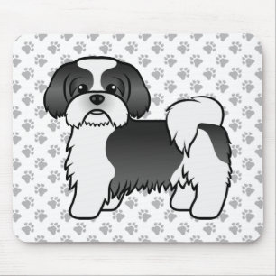 Schwarz-Weiß-Shih-Tzu-süßer-Cartoon-Hund Mousepad